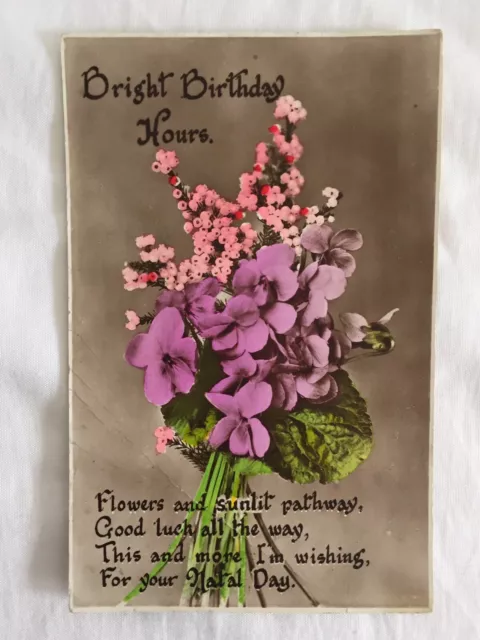 Antique Floral Postcard With Happy Birthday Greeting