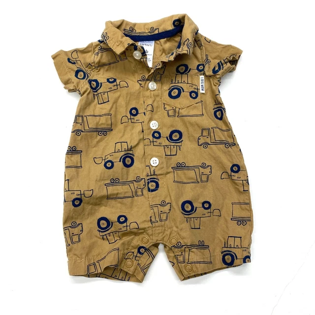 Carter's Dump Truck Bulldozer One Piece Shirt Romper Newborn NB Baby Boys Tan