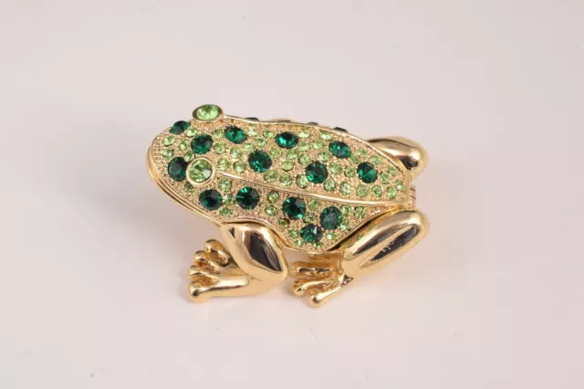 Keren Kopal Golden Green Frog Trinket Box Decorated with Austrian Crystals