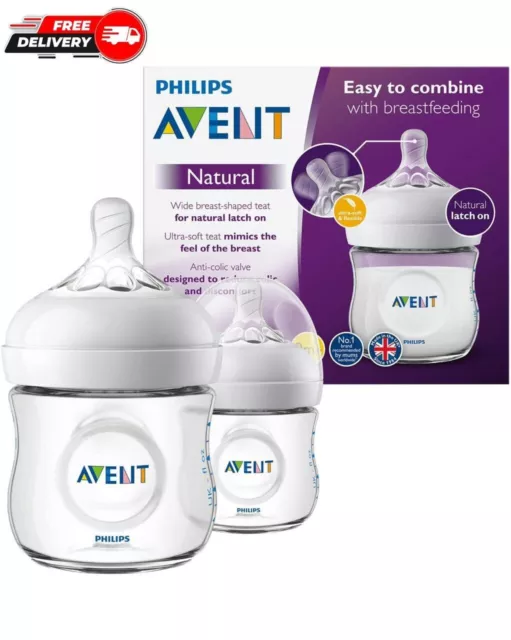 Philips Avent Natural NEWBORN Baby Feeding Bottles 0m+ Slow Flow 125ml Pack of 2