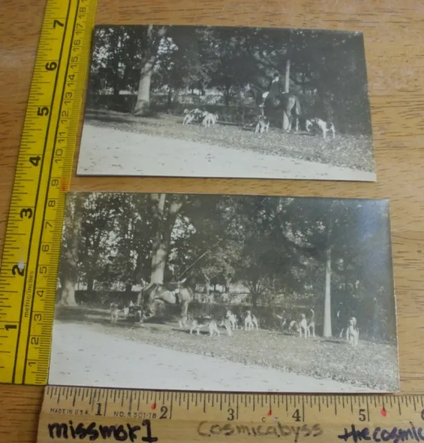 Fox hunt on horse w/ hound dogs pack beagle 1920s lot of 2 photos