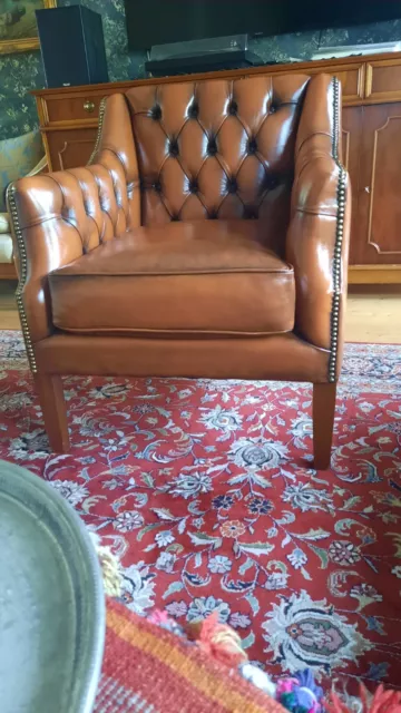 Clubsessel Boston, Chesterfield-Muster Vintage Cigar Echtleder Sessel