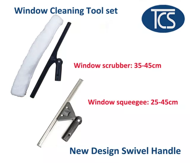 TCS WINDOW CLEANING SET SQUEEGEE SCRUBBER + EXTENDABLE TELESCOPIC POLE UP  TO 9M