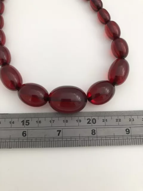 Genuine Art Deco Cherry Amber Bakelite Opera Egg Bead Necklace 65g 35” 2