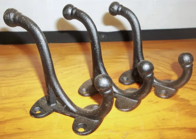 3 Matching Antique Ball Top Cast Iron Coat Hat Clothes Hall Tree Hooks Lot A