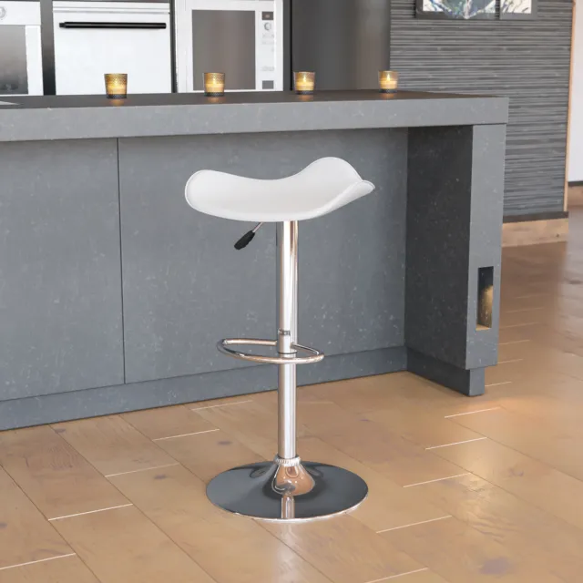 Caleb Contemporary White Vinyl Adjustable Height Barstool with Wavy Seat and ...