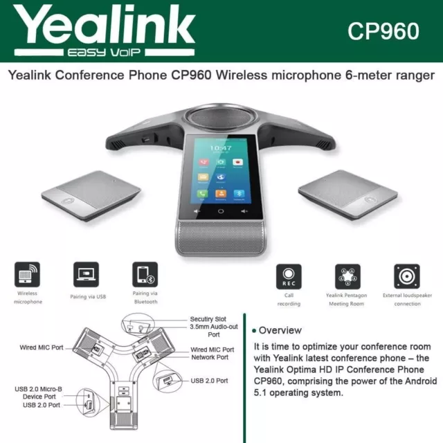 Yealink CP960 Optima HD IP Color Touchscreen Conference Phone *Unit Only*