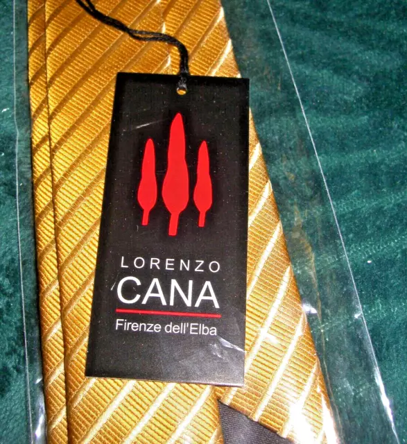 LORENZO CANA Krawatte GOLD gelb gestreift 100% SEIDE Firenze dell Elba handmade 3