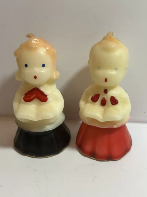 2 Vintage Mid Century 50s Gurley Christmas CAROLERS CHOIR GIRL BOY Candles RARE