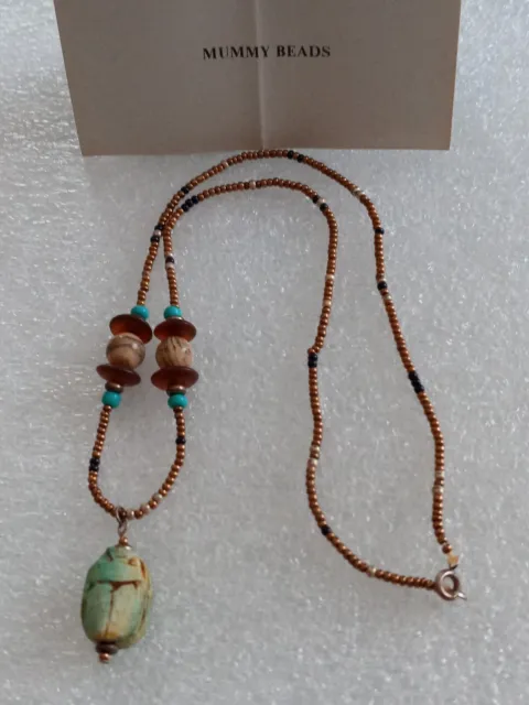 Ancient Egyptian Mummy Bead Scarab Pendant Necklace