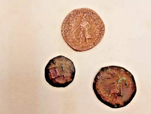 3 monedas de cobre coleccionable antiguo antiguo raro Kushan India Kanishka Circa Vima
