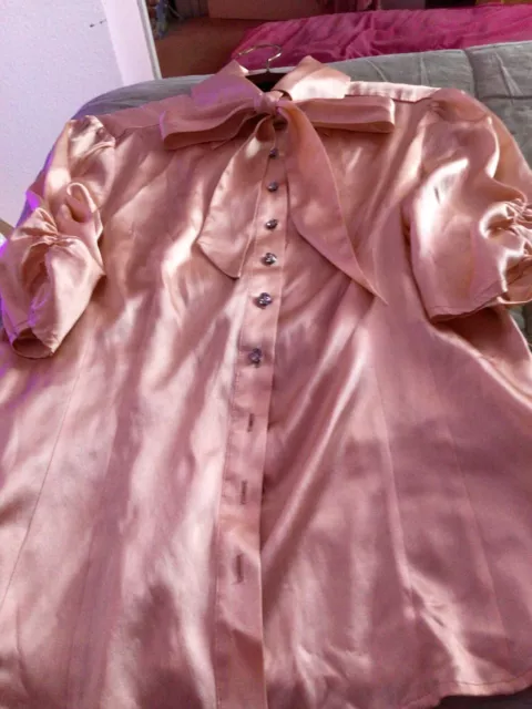 Y2K Bebe Large pink silk blouse with detached silk tie & crystal buttons NEW