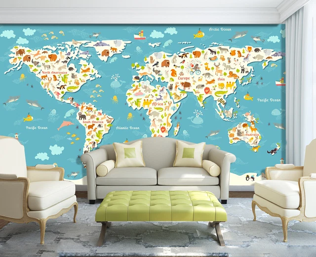 3D CARTOON WORLD Map 40234NA Wallpaper Wall Murals Removable Wallpaper