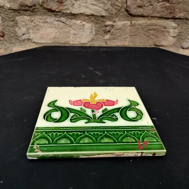 1940s Vintage Old Embossed Floral Art Nouveau Architecture Furniture Tile Japan 4