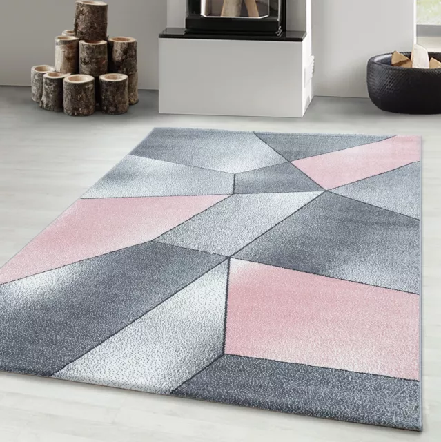 Tappeto di design, moderno astratto fantasia, grigio e rosa, per soggiorno