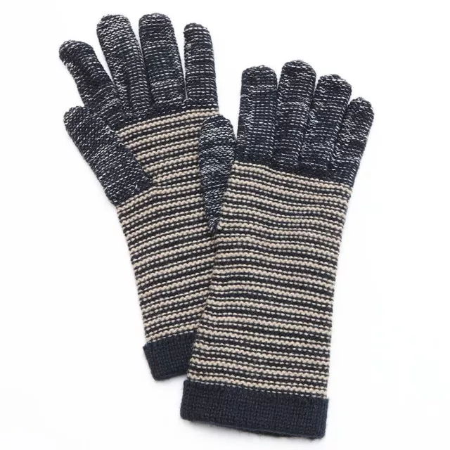 Womens Grandoe Miranda Striped Knit Touch Gloves Blueberry Natural S/M FREE S&H