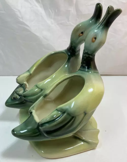 Hull Pottery Twin Geese Ducks In Love Green Planter