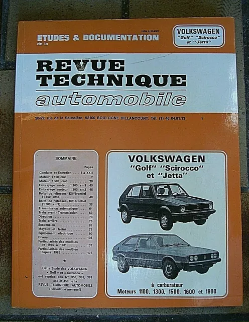 REVUE TECHNIQUE < VOLKSWAGEN " GOLF- SCIROCCO- JETTA  210 pages TRES BON  ETAT