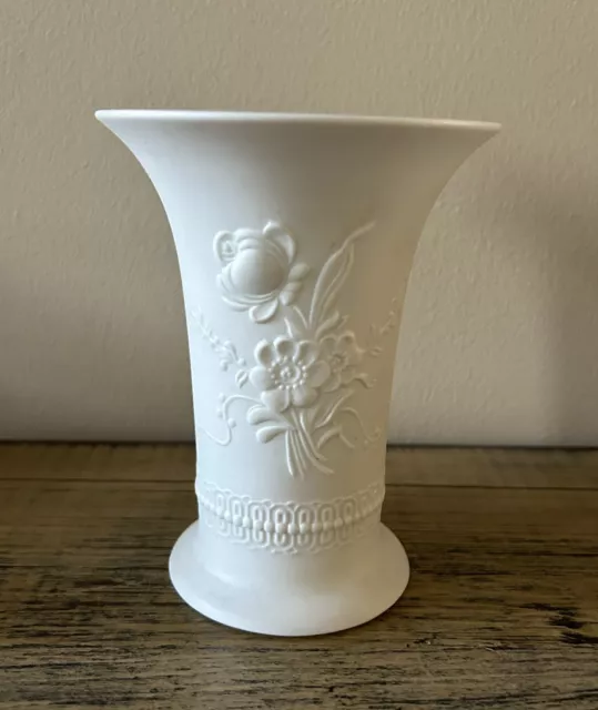 Vintage KAISER White porcelain Floral Bisque Vase WEST GERMANY