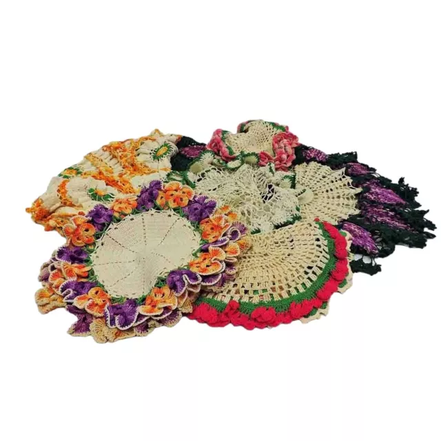 Large Crochet Doily Lot of 15 Purple Green Pink Orange  9.5” to 28” Wide Vintage