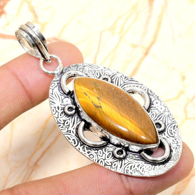 Tiger Eye Gemstone Handmade Gift Jewelry Pendant 2.75" p644