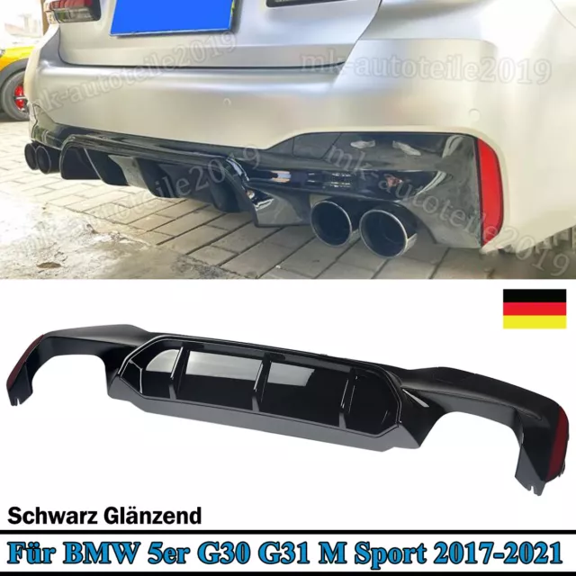 M5 Optik Heckdiffusor Heckansatz für BMW 5er G30 G31 M-Paket Glanz Schwarz 17-23