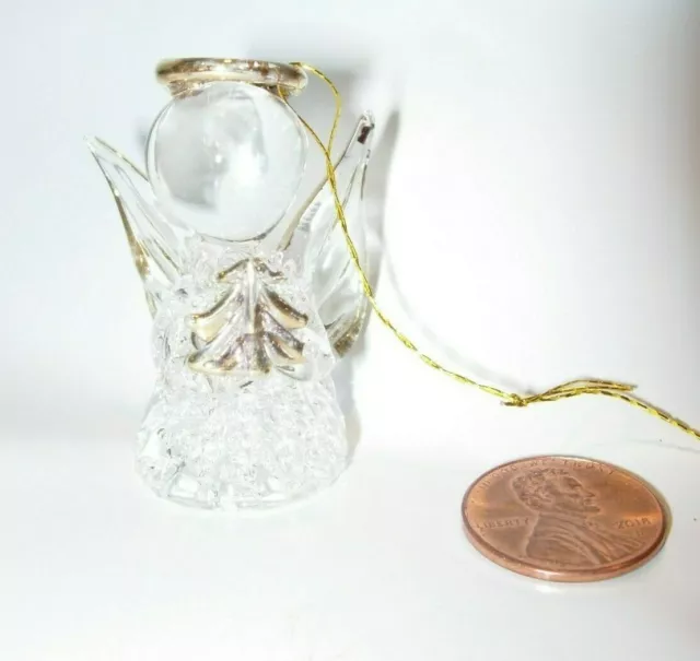 Christmas Tree Ornament Holiday Clear Glass Gold Angel Mini Tree Handmade 1 1/2"