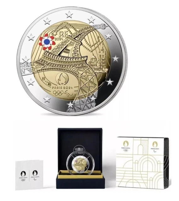 2 EURO FRANCE 2024 Tour Eiffel BE Belle Epreuve PROOF Colorisée Colored