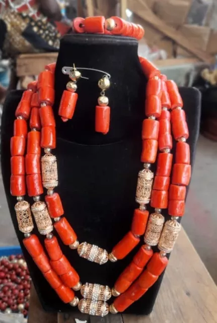 3 Layer Beautiful African Nigerian Beads Bridal Wedding Jewelry Necklace Set