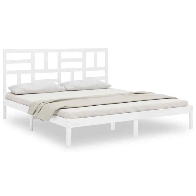 WHITE SOLID PINEWOOD Bed Frame 180x200 cm Super King Size, Sturdy