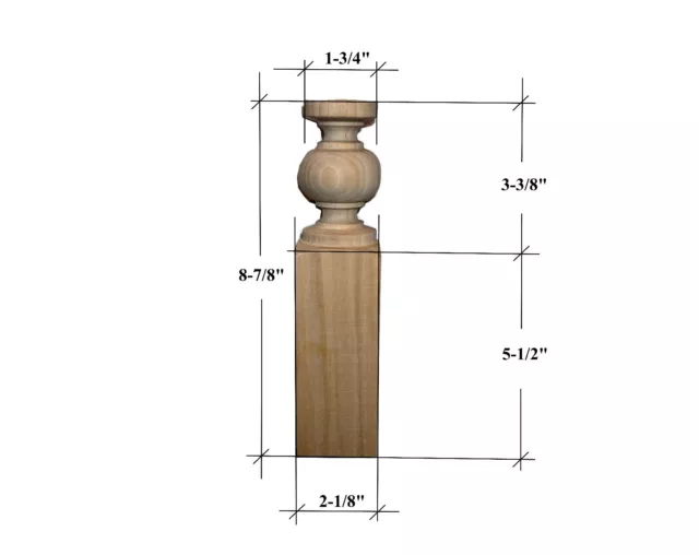Solid Hardwood Square Base, Cabinet Spindle 8-7/8" x 2-1/8"