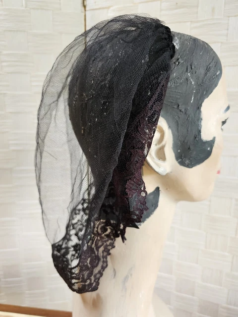 Vintage Mesh Headscarf Black Lace for Bun or Ponytail