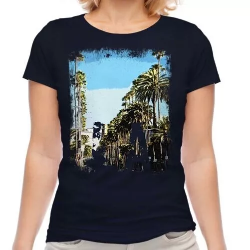 L. A. Los Angeles Grunge Stampa Donna T-Shirt Spiaggia Bianco Manica Corta Top