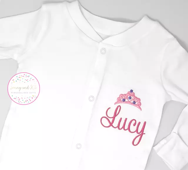 Personalised Babygrow Sleepsuit, Princess Tiara Embroidered Baby Girl Pink Gift