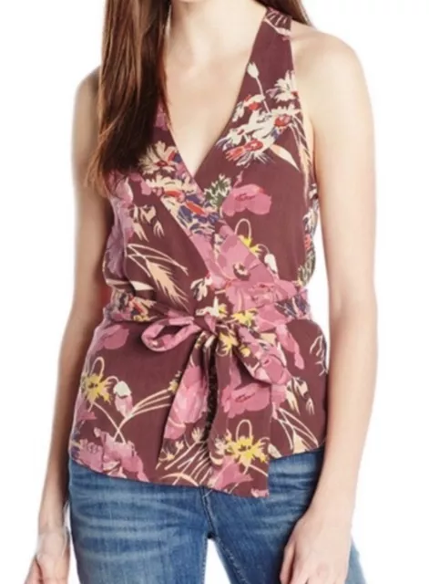 Nwt Womens O’neill Size Large Anabelle Wrap Tank Floral Purple New Rare V Neck