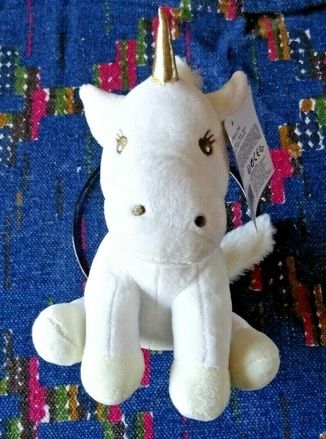 In / Doudou Peluche Licorne Atmosphera Blanc Ecru Or Dore 22 Cm   Neuf