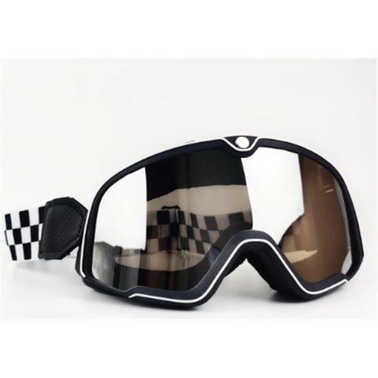 Occhiali Retro Moto Nero Schermo Argento