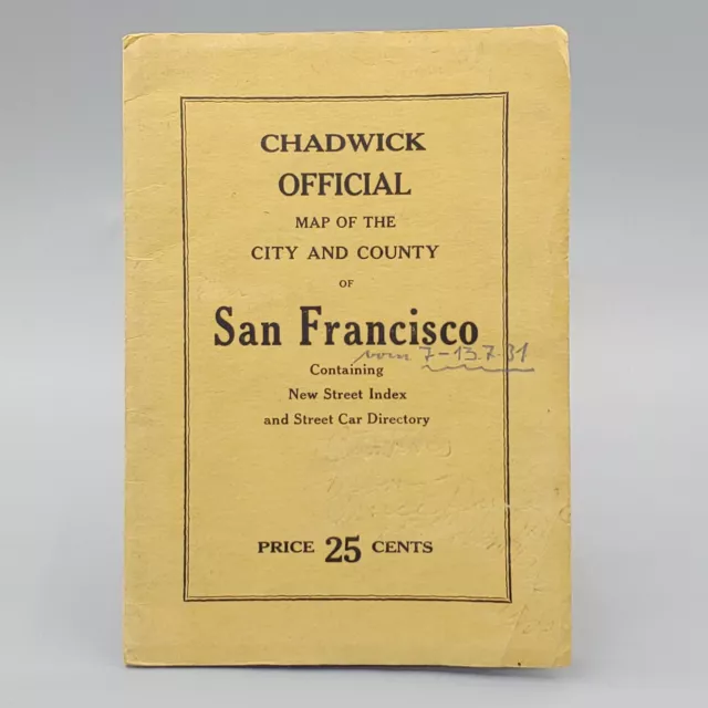 Vintage Original 1930 Foldout Map City of San Francisco Chadwick Street Guide