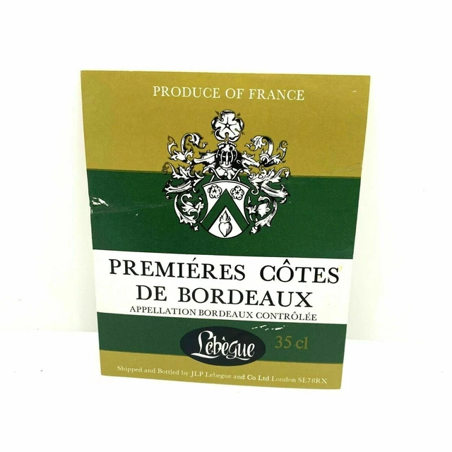 Bottle Label Premieres Cotes De Bordeaux Lebegue Genuine Ex-Brewery Stock