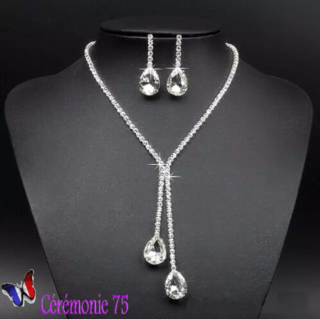 Parure Collier Boucles D'oreilles Strass Bijoux Mariage Soirée Fête  N2