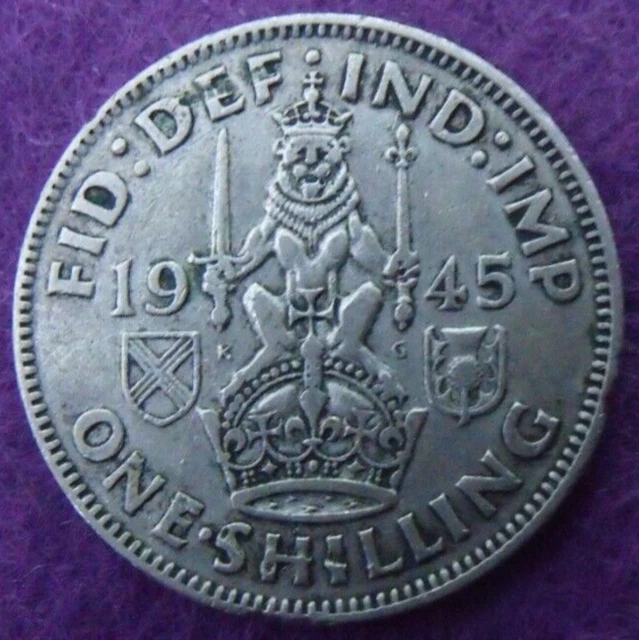 1945 GEORGE VI  SILVER SHILLING  ( 50% Silver )  British 1s Coin.   301
