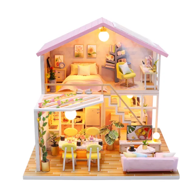 Miniature Kit Diy Dollhouse Wooden Doll House LED Diy House Kit Kids Toys