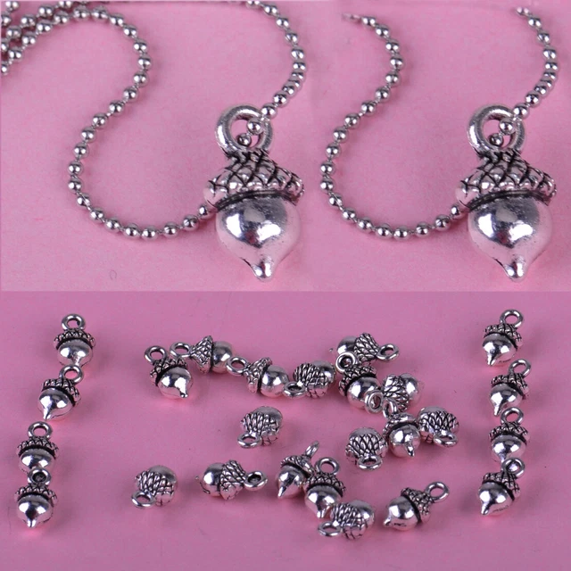 50x Acorn Pinecones Pendant Charms Jewelry Craft Necklace DIY Silver 13x7.5mm lp