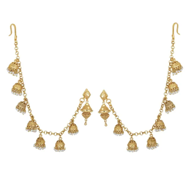 Traditional Bahubali Style Off White Circular Shaped Gold-Plated Drop