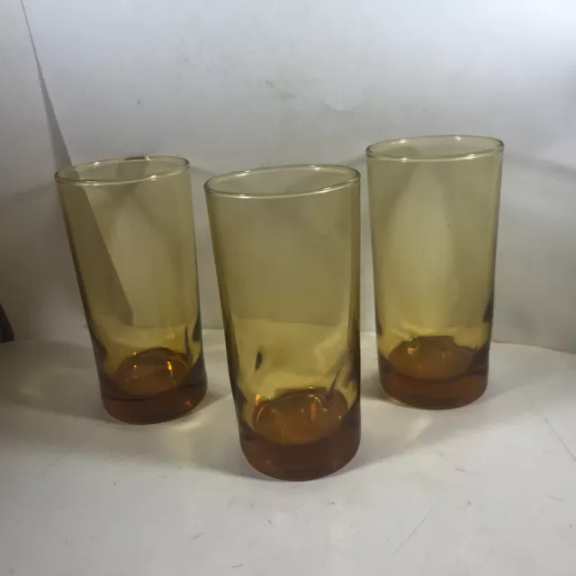 Set of 3 Vintage Amber Glass Impression 5-1/2” Glasses Tumblers
