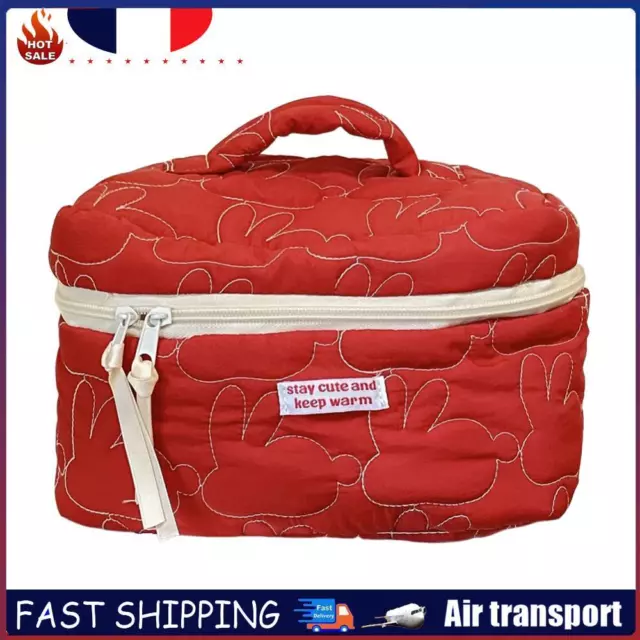 Women Cute Rabbit Makeup Bag Cotton Quilted Toiletry Bag with Handle (Red L) FR