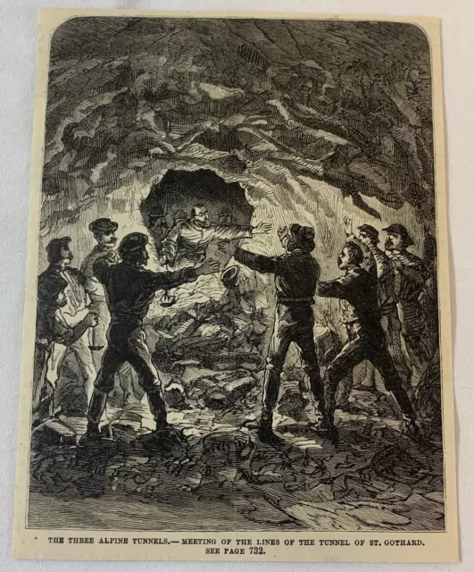 1880 Revista Grabado ~ Túnel De San Gothard, Suiza