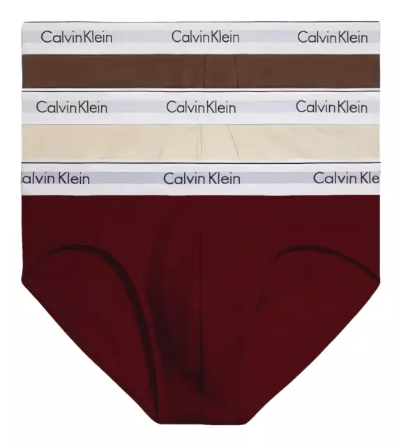 Calvin Klein Modern Cotton Stretch 3-Pack Hip Brief (Burgundy, Beige, Brown)