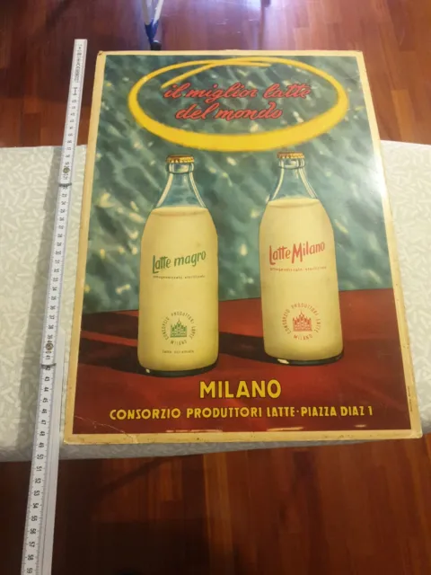 Cartello Insegna Pubblicitaria Latte Milano Vintage