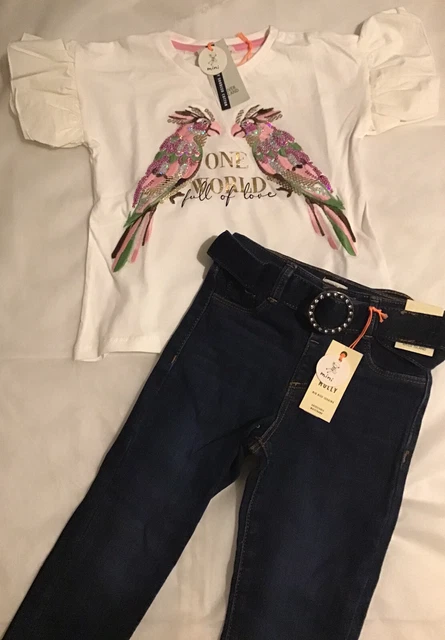 River island mini girls aged 2-3 years glitter buckle belted jeggings outfit BNW